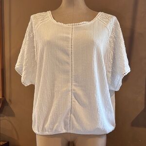 Tribal White Dolman Sleeve Blouse Relaxed Fit